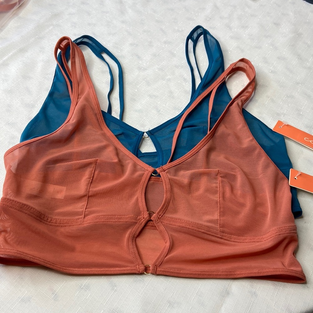 2 each Colsie size M, sheer mesh bralette dark pink and aqua color new with tag